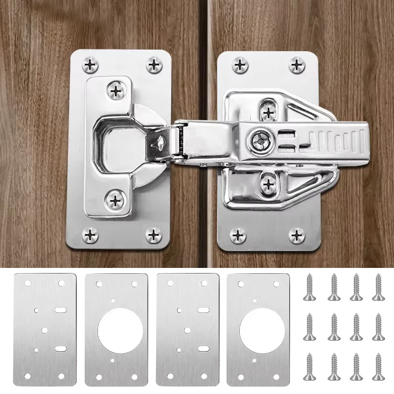 Stainless Steel Cabinet Hinge Repair Plate Kit Mounting Brackets with Screws for Furniture Hardware