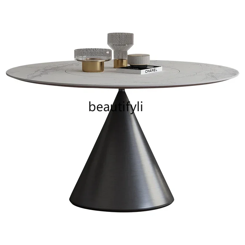 

Round Dining Table And Chair Combination With Inlaid Turntable Italian Light Luxury Household Dining Table For 10 People