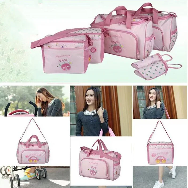 Mommy Bag 4-in-1 Diaper Bag with Handle Diaper Changing Pad Baby Bottle Cover Kit Mother Nappy Maternity Package Batch Organizer