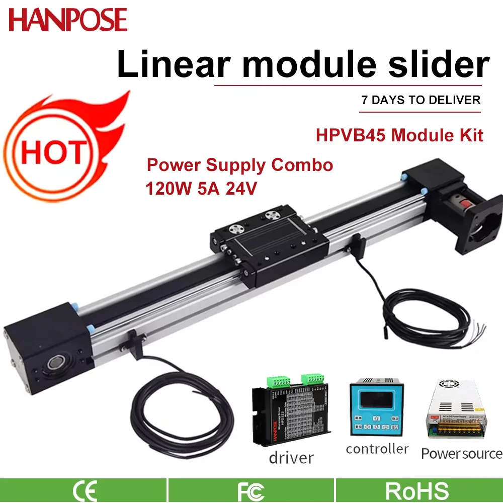 HPVB45 NEMA23 5628 motor Effective Travel Stroke 100 200 300mm Timing Belt Linear Slide Guide Motion Module Sliding Tabel CNC