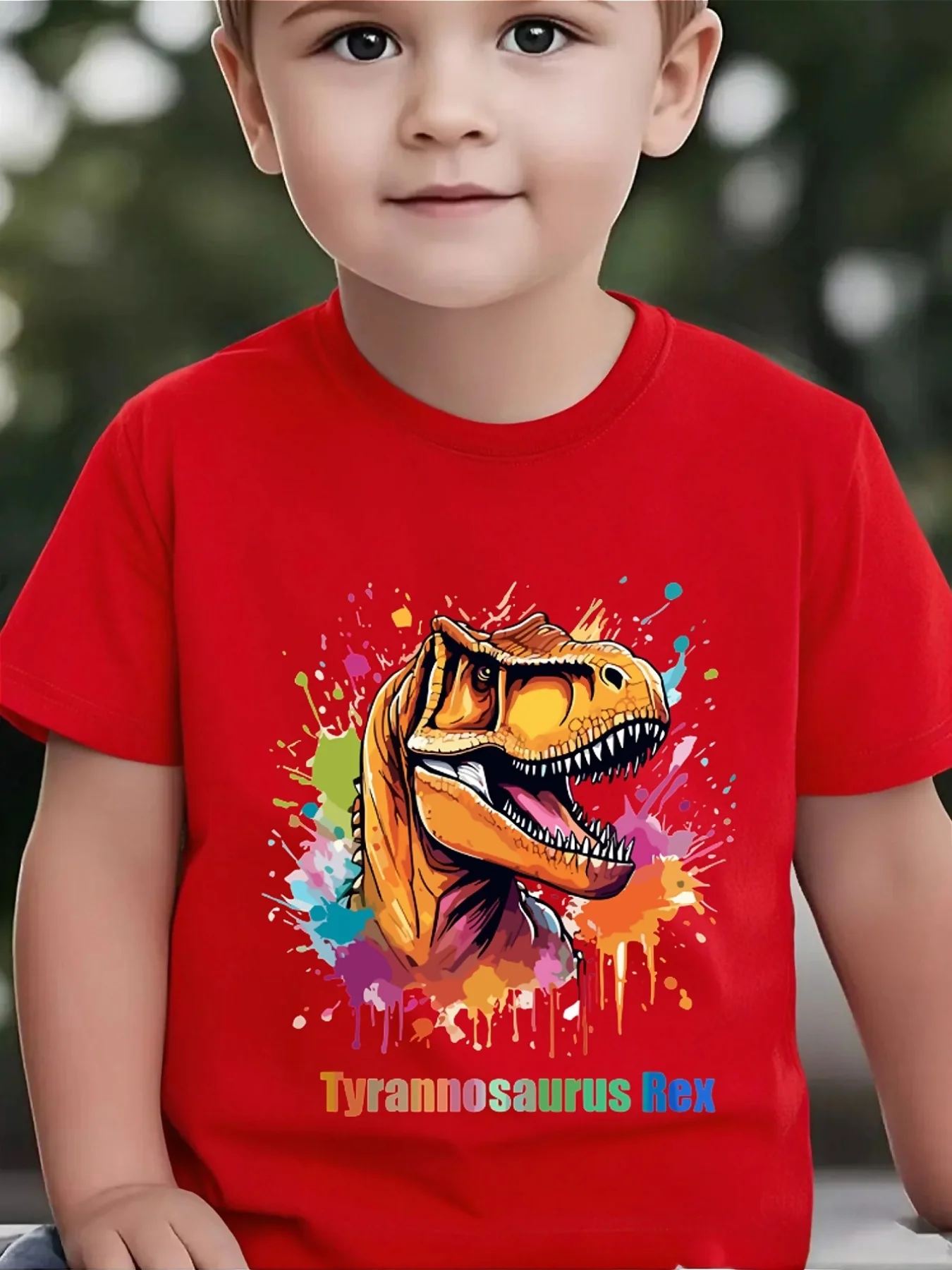 Tyrannosaurus Rex Color Splash Dinosaur Graphic Family Matching T Shirt Boys Girls Short Sleeve Summer Crew Neck Casual Tops