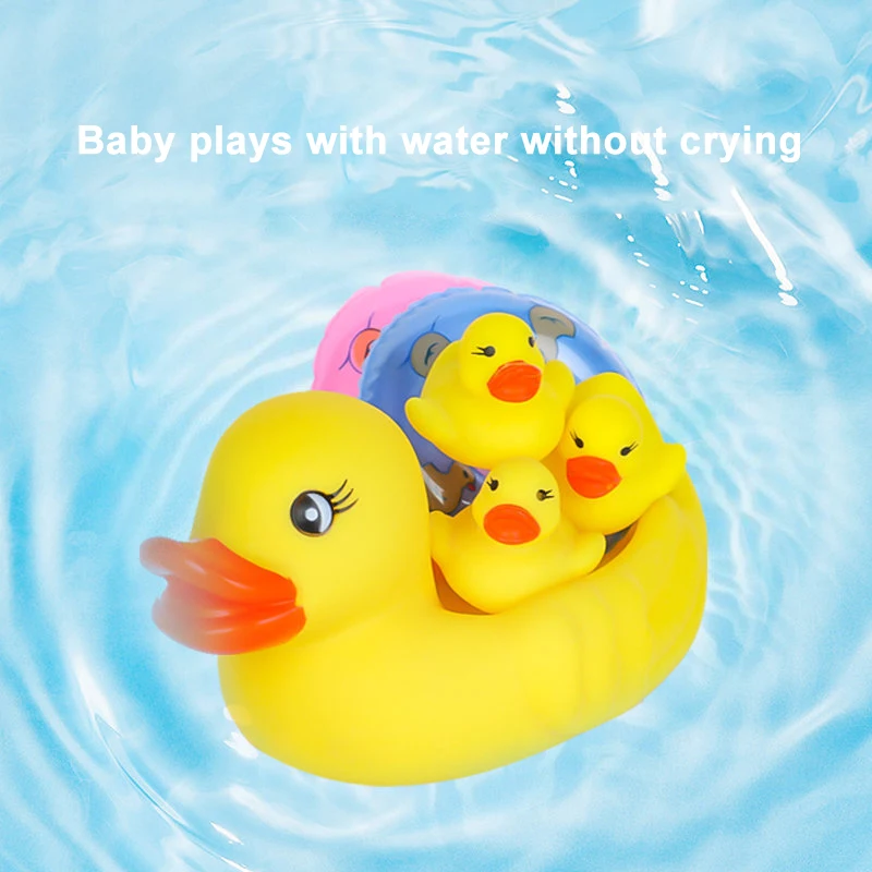 

1 Set Children Bath Play Water Toys Creative Fun Simulation The Duck Family Cartoon Cute Duck Squeeze Vocal Bathroom Toys