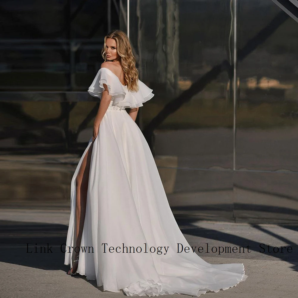 Charming Strapless Wedding Dresses with Lace 2024 Side Slit Bridal Gowns for Women Chiffon Soft Tulle Vestidos De Novia Summer