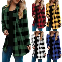 Vintage Plaid Shirt Women Winter Warm Long Cardigan Outerwear Streetwear 2024 Fashion Female Oversized Tops Cashmere Jacket Coat