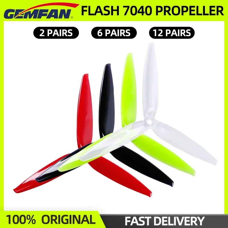 2/6/12Pairs Gemfan Flash 7040 Propeller 7inch 3-Blade 7X4X3 CW CCW Props For FPV RC Drone Racing Freestyle Long Range Quadcopter