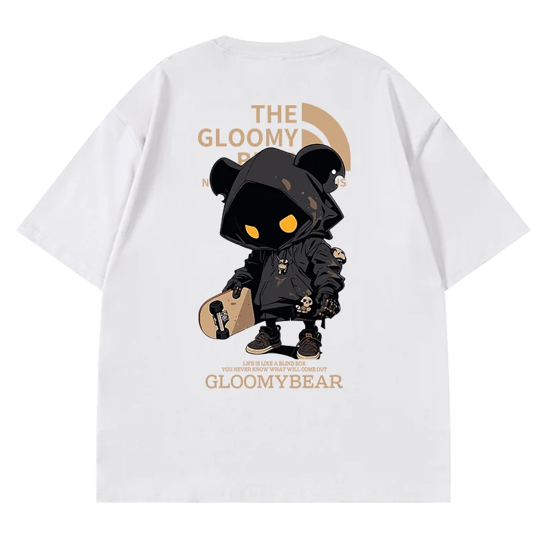 

Motorcycle 2025 New Cute Bear Printed Pure Cotton Heavyweight 150kg Fat Round Neck Half Sleeve Plus Size Top