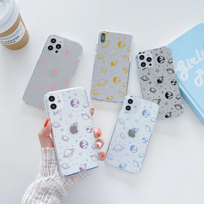 Casing ponsel bintang untuk iPhone 16 15 14 13 12 11 Pro XS MAX 7 XR 8 7 Plus sampul bening Fundas