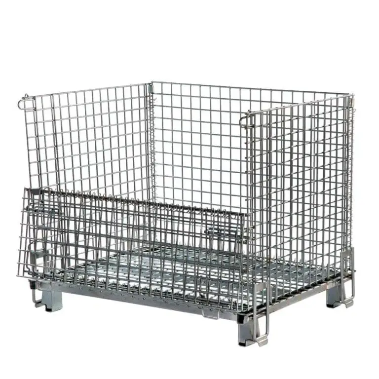 Heavy-Duty Foldable Steel Wire Mesh Container Industrial Storage Basket for Garage or Warehouse Use Zinc Metal Housing