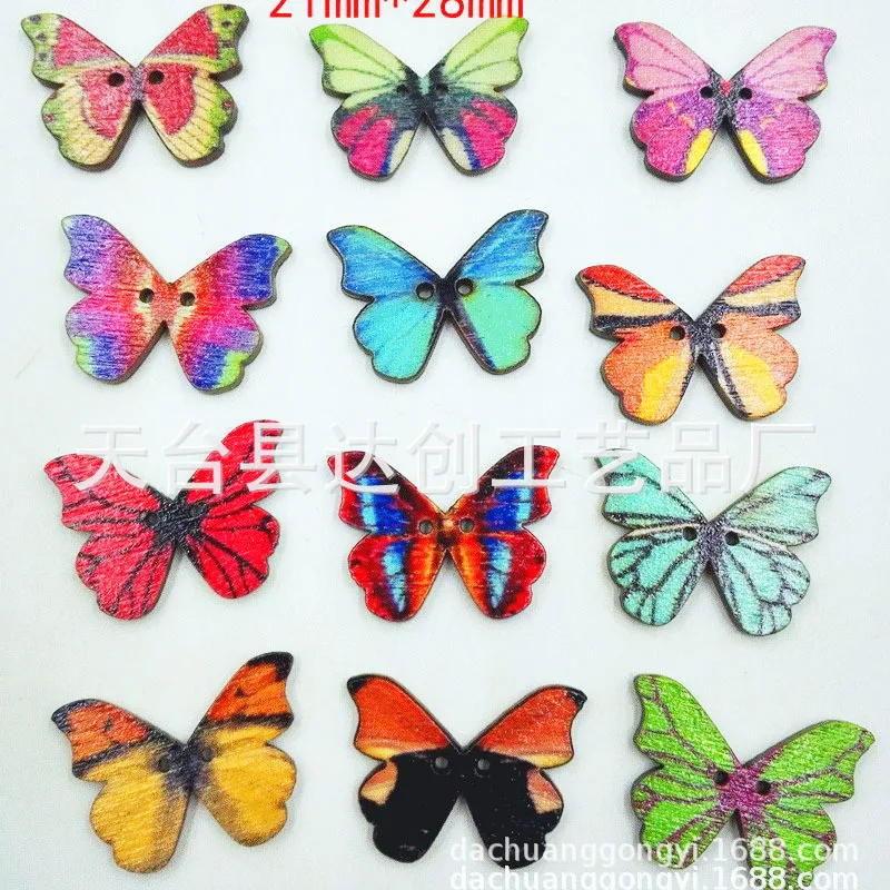 Kleur gemengde cartoon vlinder houten knopen DIY handgemaakte stickers decoratieve knoppen, kinderkleding knoppen