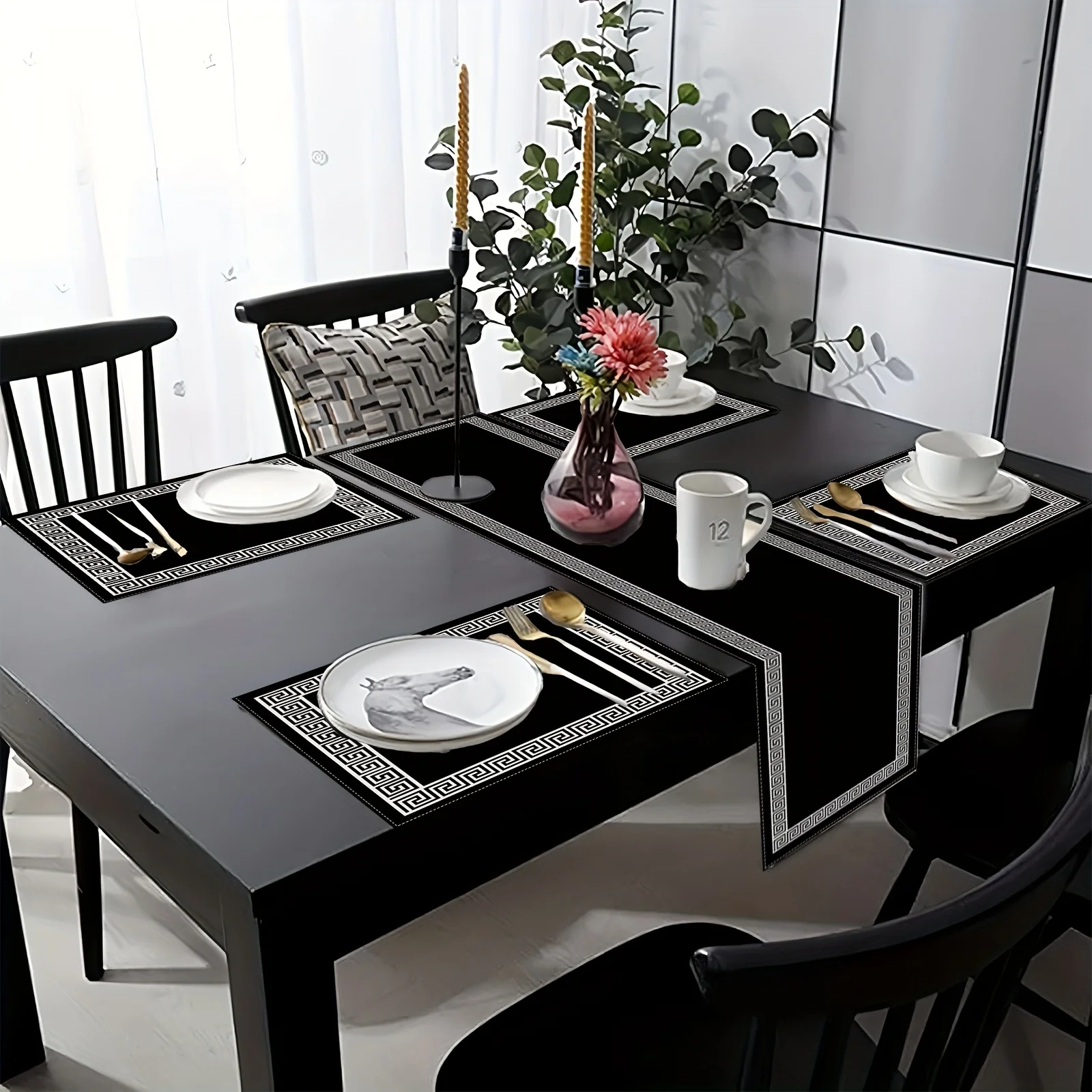 Fotografia 5: Vikama 5/7pc luxo geométrico placemat mesa bandeira conjunto restaurante café decoração high-end banquete arranjo