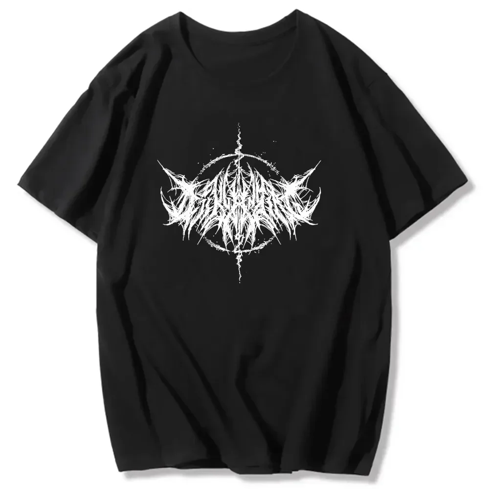 Death metal rune thorn logo T-shirt white distressed print loose cotton short sleeved Gothic street black top