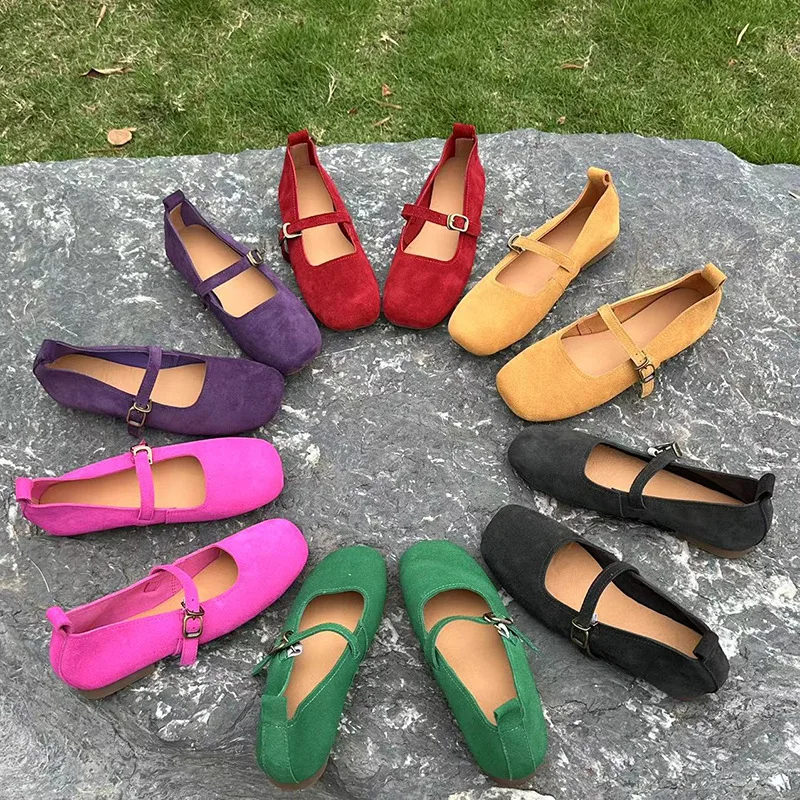 【Le11】Mary Jane Flats Susde Leather Solid Youthful Color Women Shoes For Women 2024 Simple Style Shoes