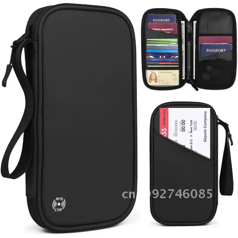 Fundas para pasaporte de viaje de nailon, carpeta con bloqueo RFID, dispositivos completos para pasaporte, resistente al agua para soporte familiar, organizador de documentos de viaje