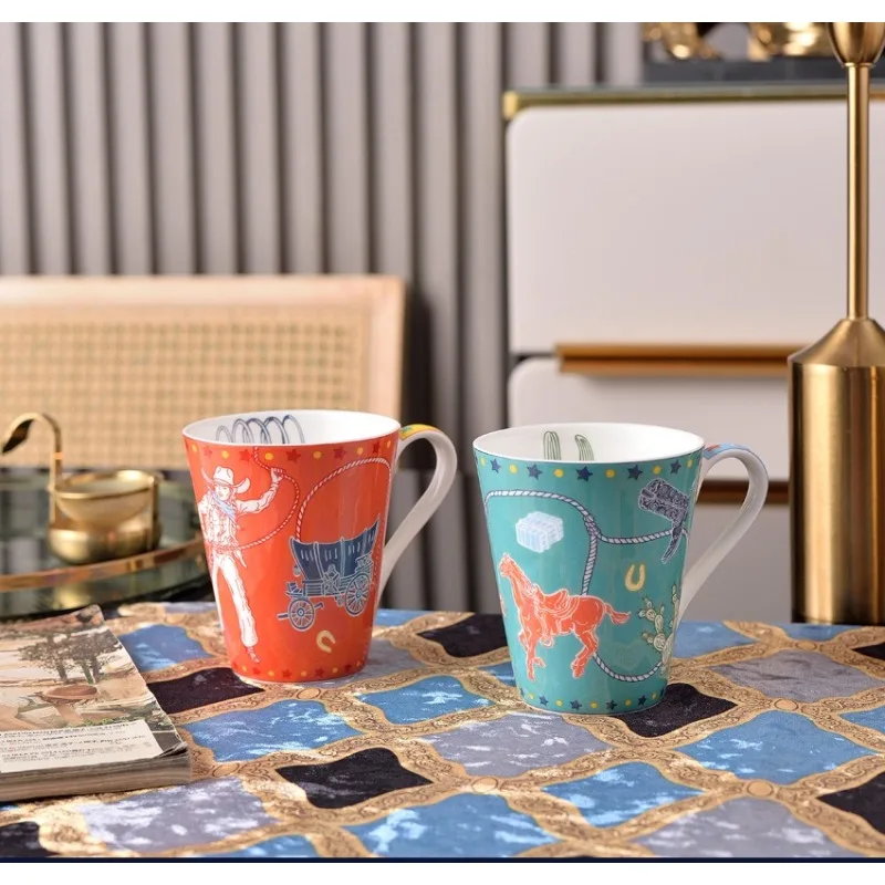 

Cute Ceramic Breakfast Mug Underglaze Color Home Bone China Coffee Cup 300ml Large Mouth Water Cup