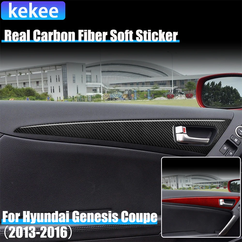Real Carbon Fiber Car Accessories Door Decorative Panel Trim Cover Soft Sticker For Hyundai Genesis Coupe 2013 2014 2015 2016