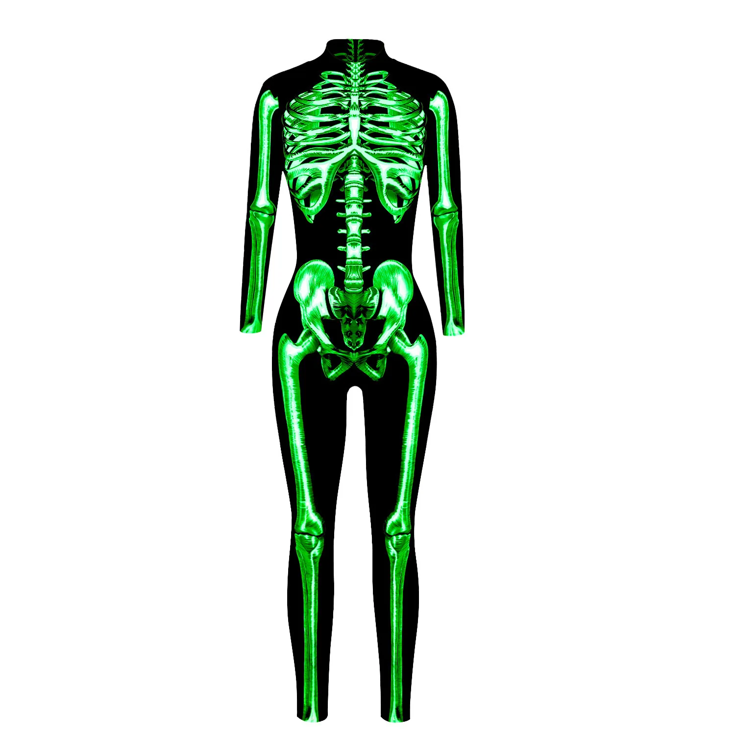 Festtags-Karnevalskostüm Skelett-Bedruckte Bodysuits für Frauen Bunte Halloween-Cosplay-Jumpsuits Zentai-Catsuit – Detail 19