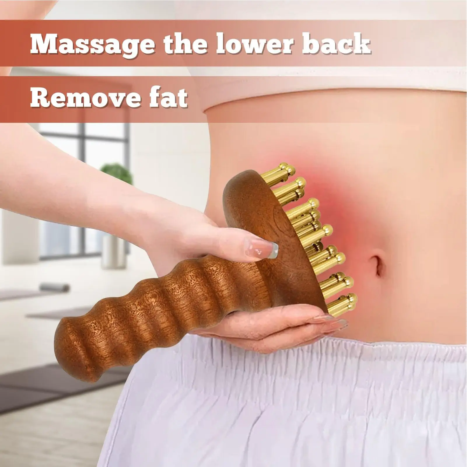 Massage-Kamm SPA Gua Sha Werkzeug mit Kupferkopf, Langer Holzgriff, Robuster Meridian-Punkt-Massagebürste