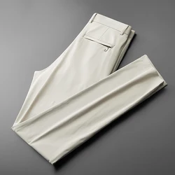 BROWON-Pantalones informales rectos para hombre, ropa de negocios, de seda de hielo, transpirables, delgados, elásticos, a la moda, media luz, para verano