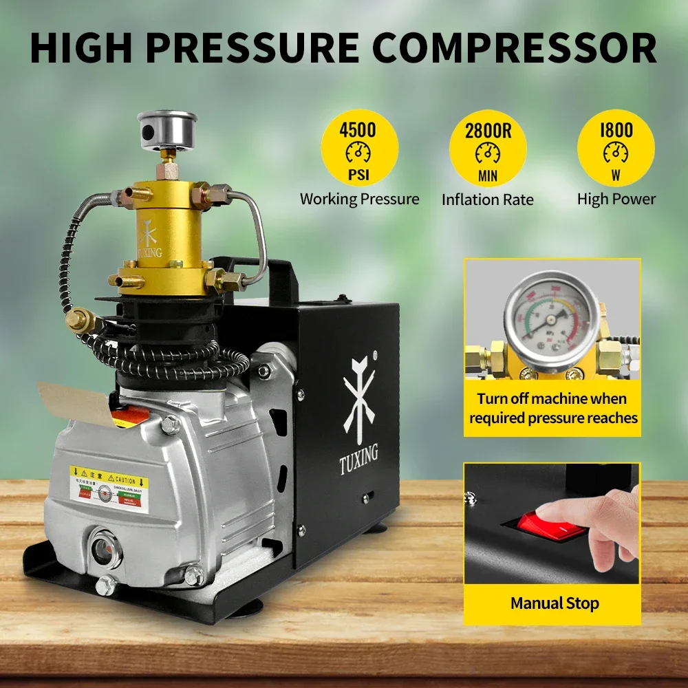 TUXING TXET031 4500Psi PCP Air Compressor 300Bar High Pressure Electric Air Compressor with Filter for Rifle Scuba Diving Tank