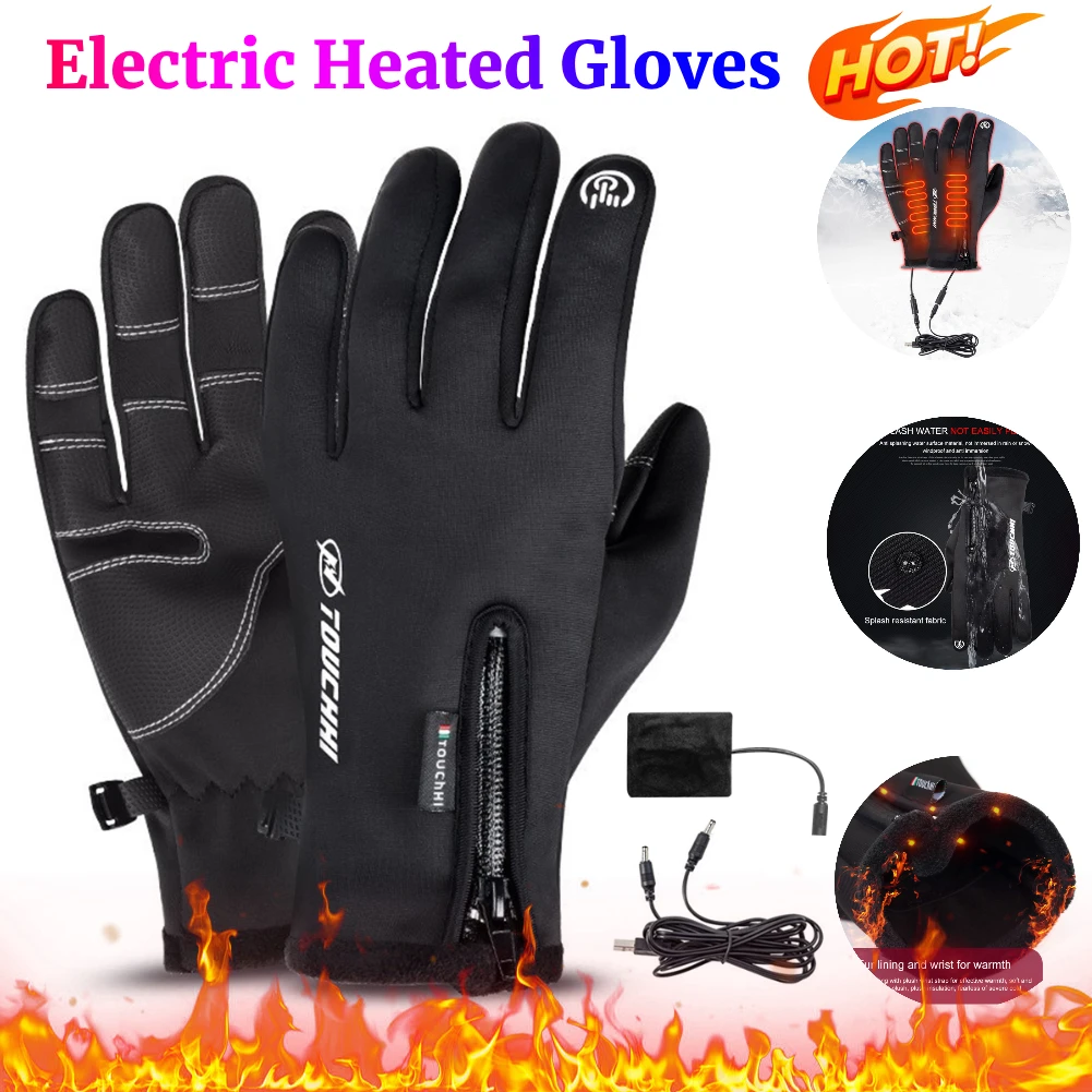 

Electric Heated Gloves Winter Warm Gloves USB Touch Screen Gloves Motorcycle Snowboard Cycling Hand Warmer for Driving Skiing