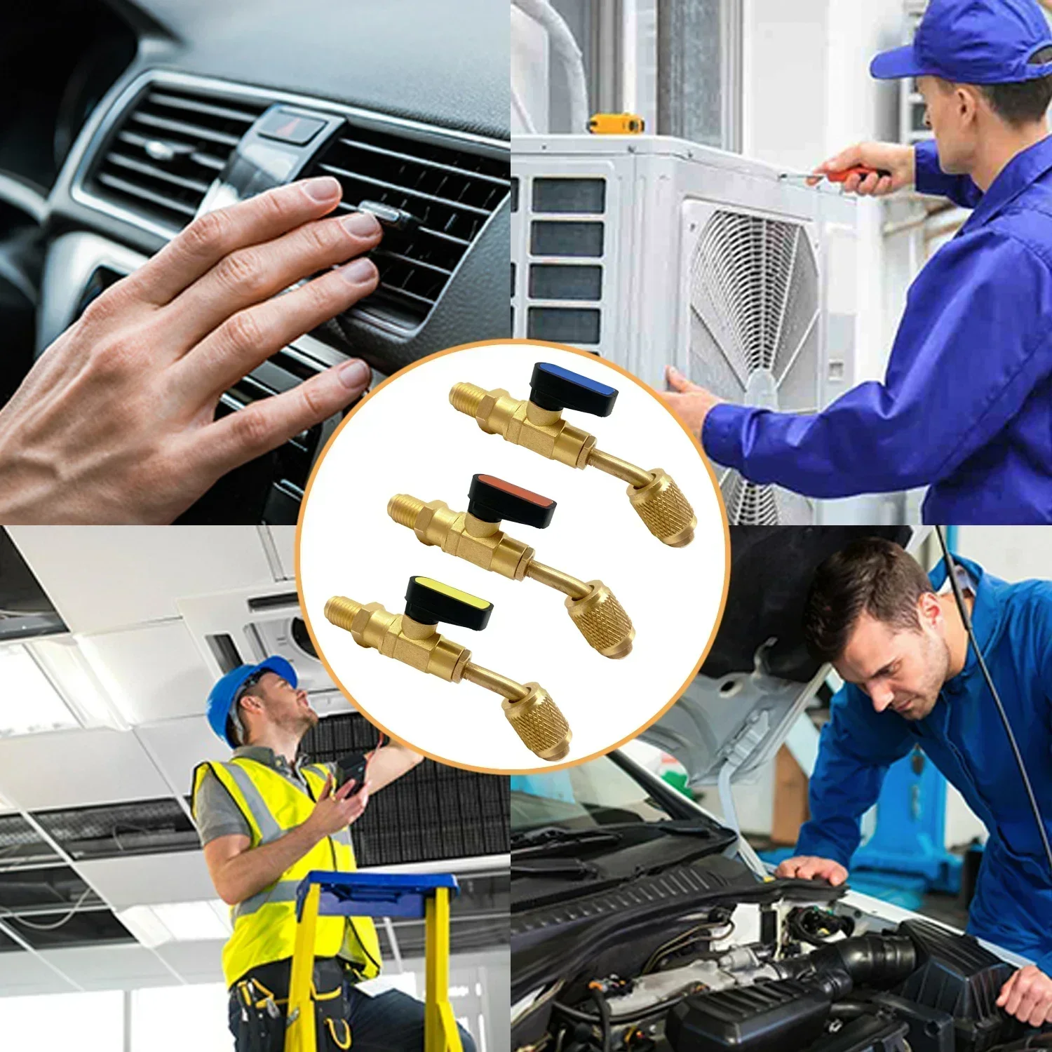 냉매 각도 차단 볼 밸브 어댑터 1/4 "SAE R22 R12 R410a 에어컨 충전 호스 AC 냉매 도구