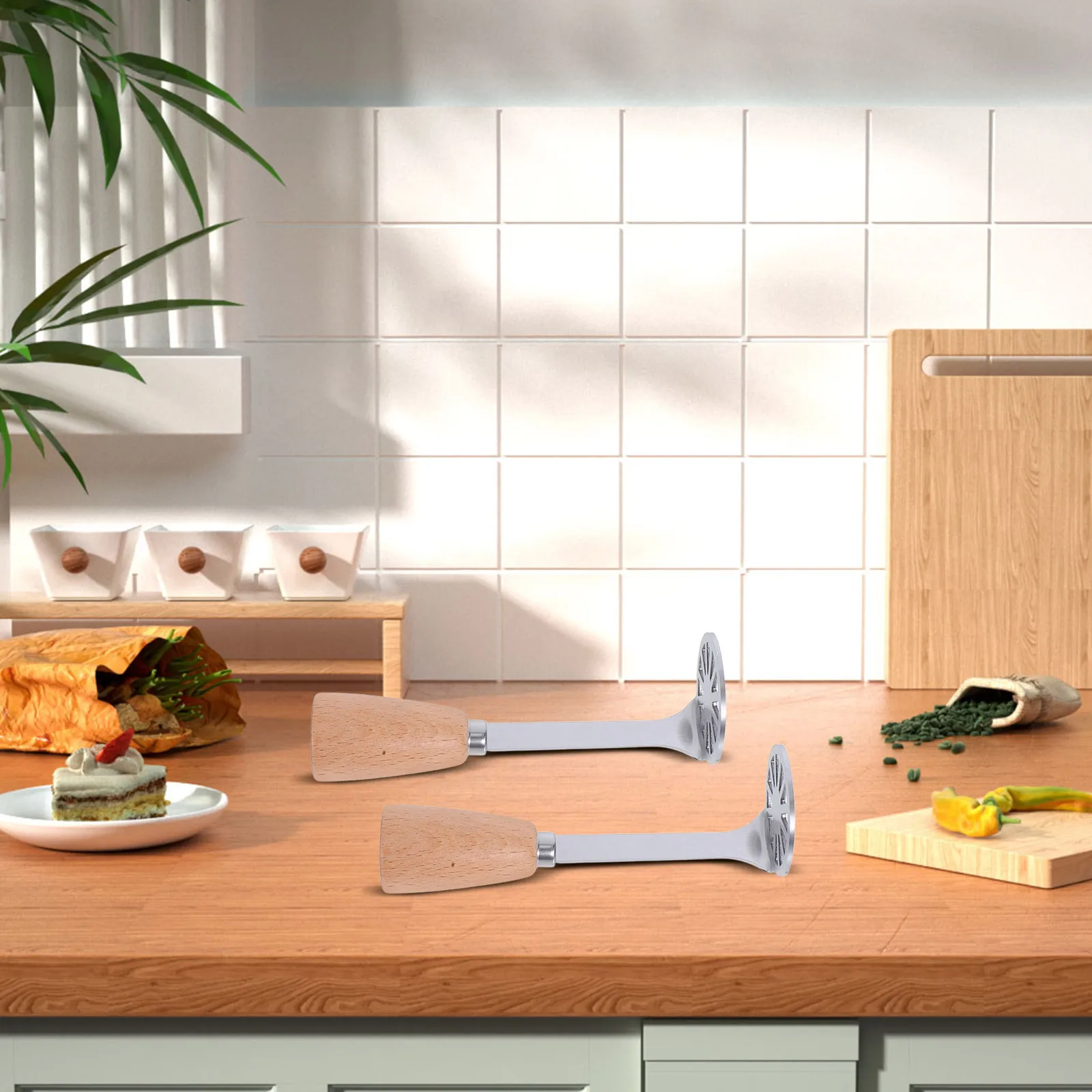 

2Pcs Stainless Steel Potato Masher Portable Manual Kitchen Tool Wooden Handle for Smooth Creamy Puree Small Potato Masher