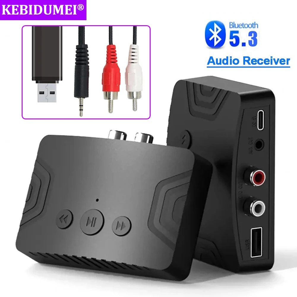 Bluetooth 5.3 Receiver Wireless Audio Receiver U Disk RCA 3.5mm AUX Jack Stereo Music Receiver for Amplifer Speaker Headsets