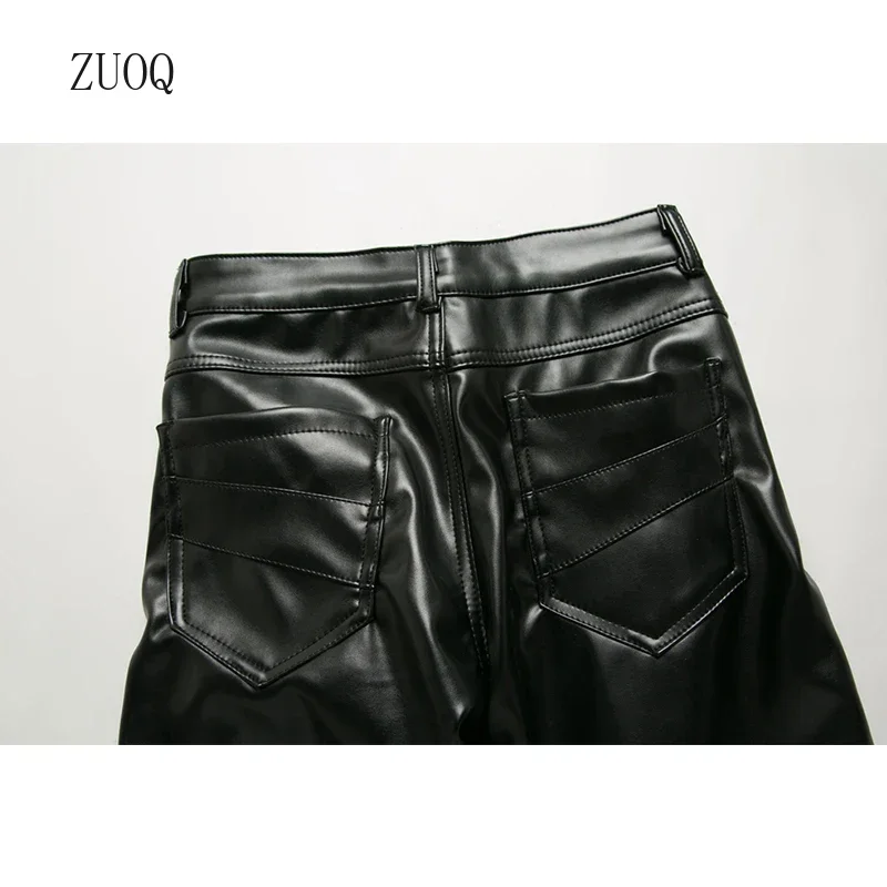 ฤดูหนาวใหม่ผู้ชาย Skinny BIKER PU กางเกงหนัง High Street แฟชั่นรถจักรยานยนต์กางเกงสําหรับชาย STAGE Club Wear