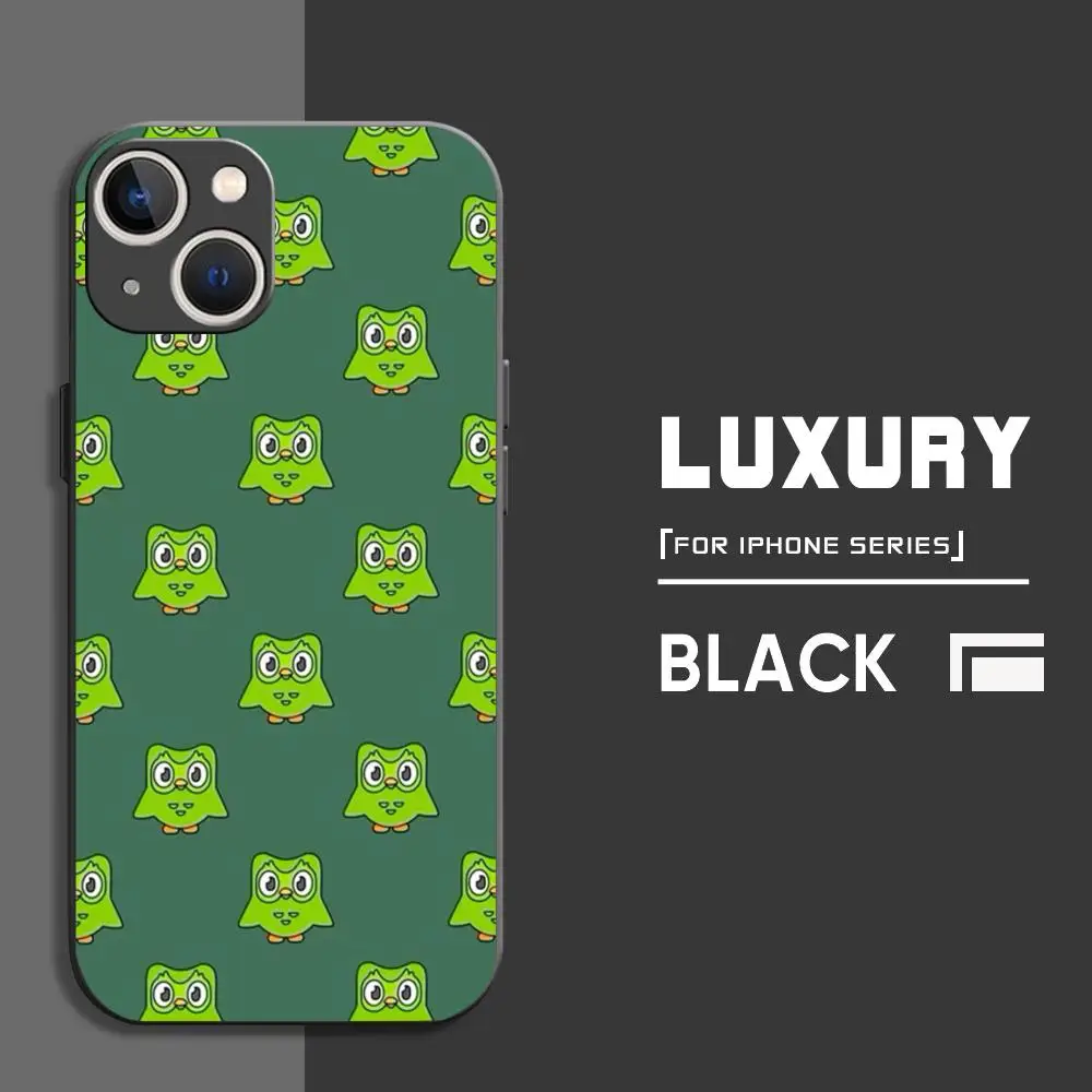 Mascot owl Duolingo Phone Case For iPhone 16 15 14 13 12 11 X XR XS 8 Plus Mini Pro Max Soft black Shockproof Cover