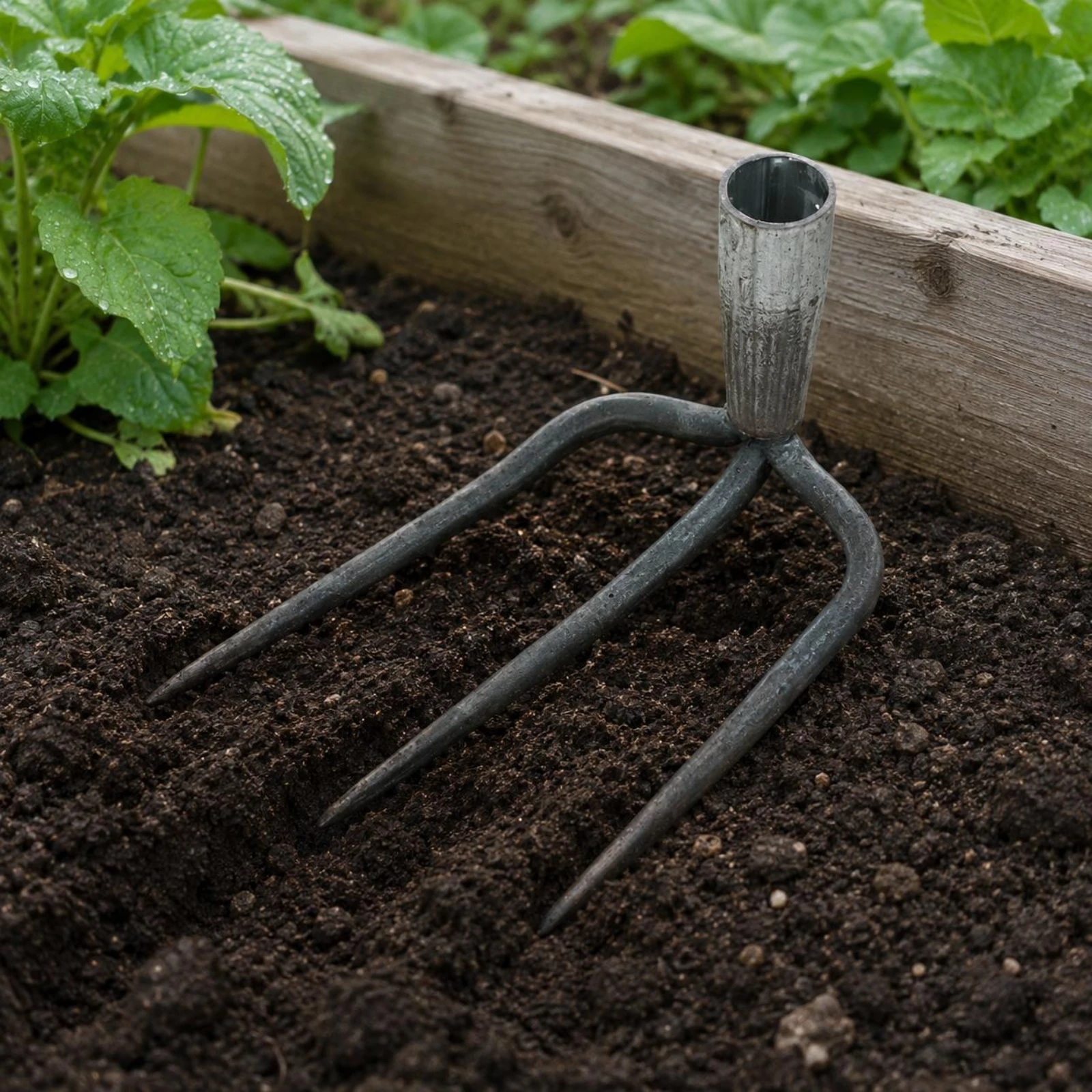 3-Tine Garden Rake Pointed Tines Hand-Forged Rake Soil Cultivator Welded Metal Yard Tool Heavy Duty