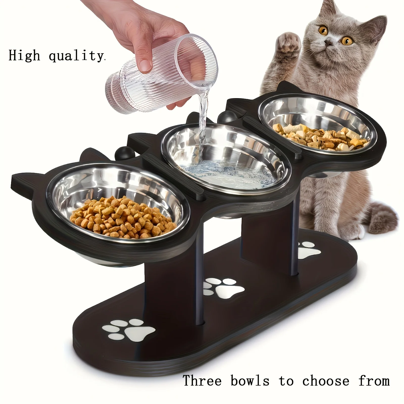 

Raised cat bowl, adjustable cat food bowl, 15 degree tilted food bowl for cats, puppies, and small pets, with 3 brackets
