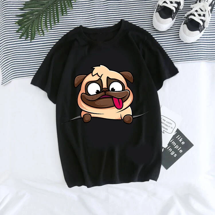 Men Women Funny Cartoon T Shirt Cute Pug Shirt Y2k 90s Harajuku Graphic Ulzzang T-shirt Mange Print Tshirt Aesthetic Tops Tees