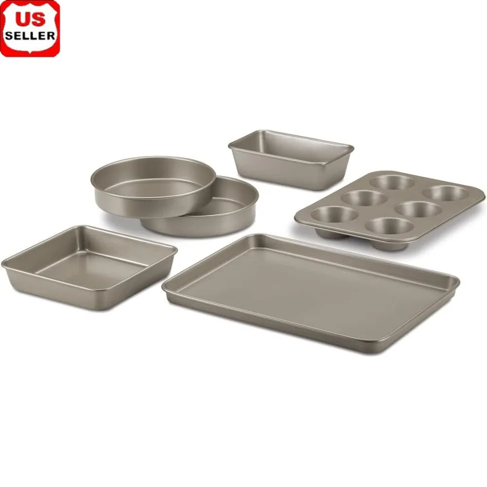

6-Piece Bakeware Set Nonstick Heavy Gauge Steel Dishwasher Safe Classic Kitchen Baking Essentials For Cake Bread Muffins Cookies