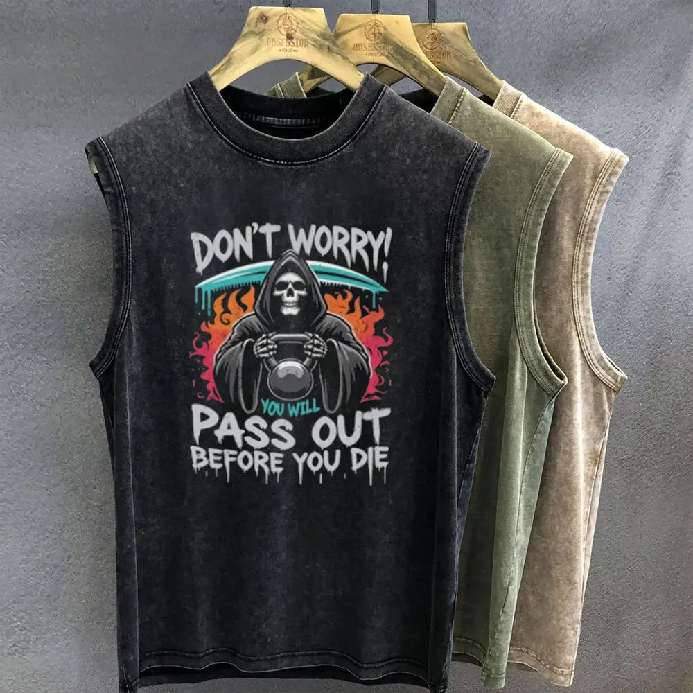 Oversized T Shirt for Men Vintage Washed Muscle Duck Cartoon Graphic Print Tank Top Sleeveless Vest Woman Gym Y2k Clothes Summer image 3