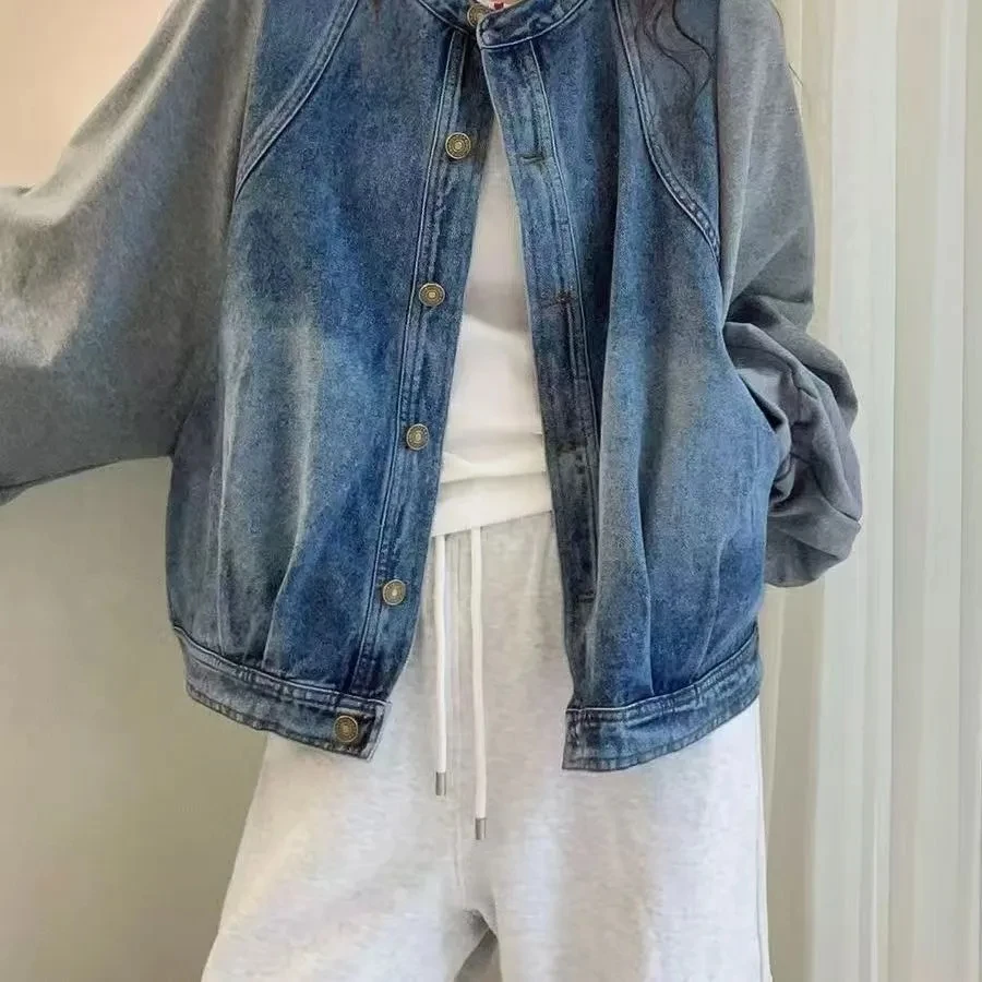 Solto feminino denim jaet 2025 novo sle fibra de poliéster emenda faionable superior camadas casaco casual fem outerwear