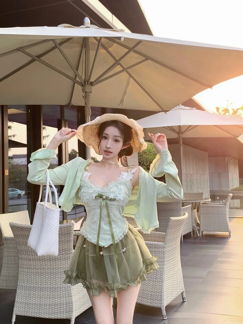 Princ Sle Pure Desire Faion Set met Riem Top ort Rok Open Vest Dames Zomer Nieuwe Collectie Ele Lady