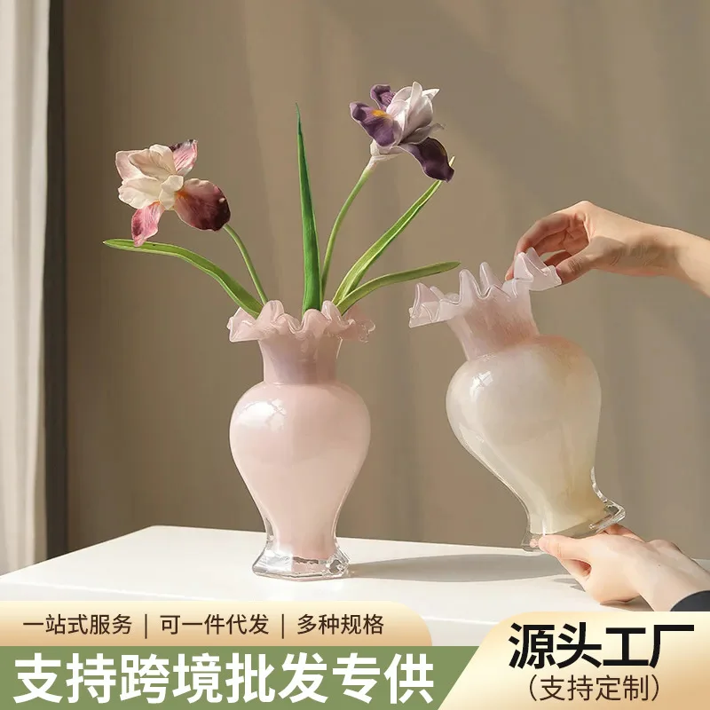 

HP Used glass vase ornament hydroponic flower arrangement decorative dining table home simple flower vase