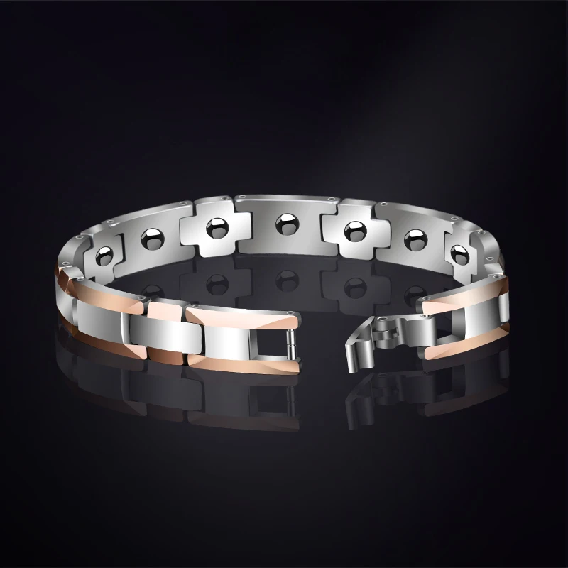 Imagem -03 - Pulseiras de Carboneto de Tungstênio Personalizadas para Homens e Mulheres Ouro Rosa com Pedras Magnéticas Comprimento 22cm mm 10 mm Largura Presente