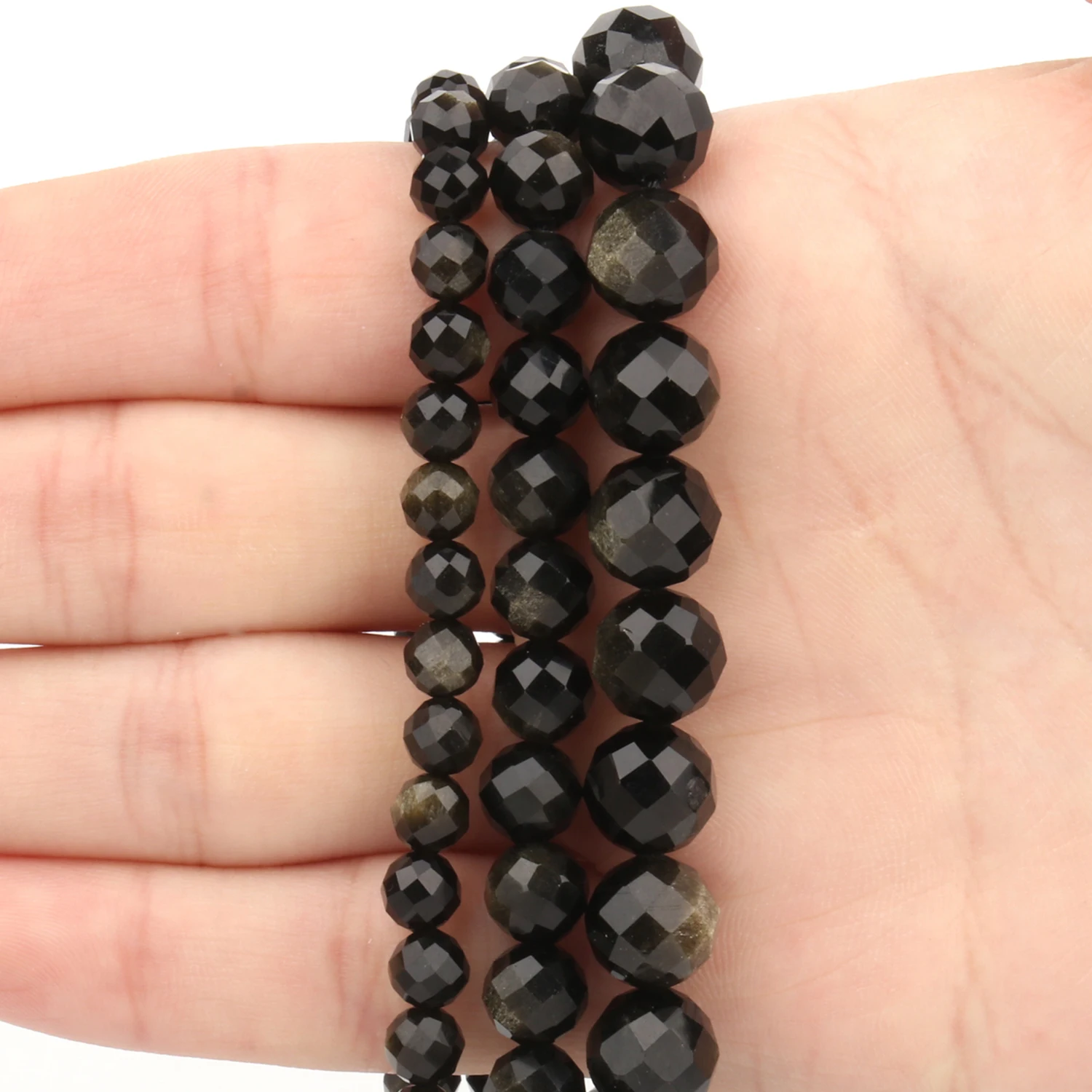 

AAA Natural Gold Obsidian Faceted Crafts Round Loose Gems Beads For Jewelry Making Diy Bracelet 6mm 8mm 10mm Wholesale 15inch