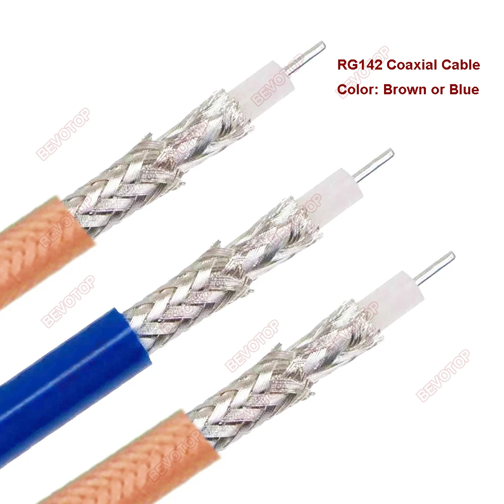 FEP Blue Jacket RG142 Coaxial Cable Silver-plated Copper Double Shielded RF Coaxial Cable 50 Ohm Low Loss BEVOTOP