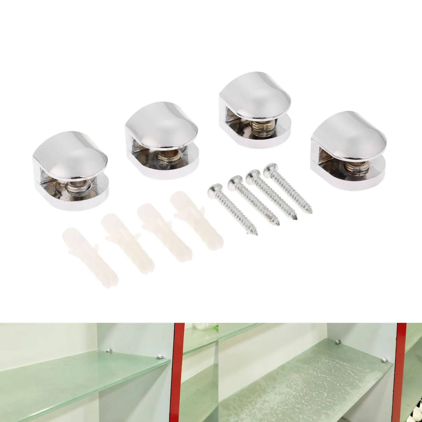 4 Pcs/set Zinc Alloy Adjustable Glass Shelf Support Holder Clamp Bracket For 5-6mm Thickness Glass w/Screws Furniture Hardware