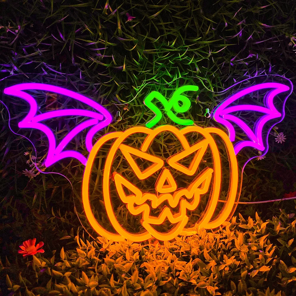 Imagem -06 - Halloween Neon Sign Pumpkin Shape Decoração de Arte Dimmable Led Light up Festa em Casa Bar Sala de Estar Quarto de Criança Loja