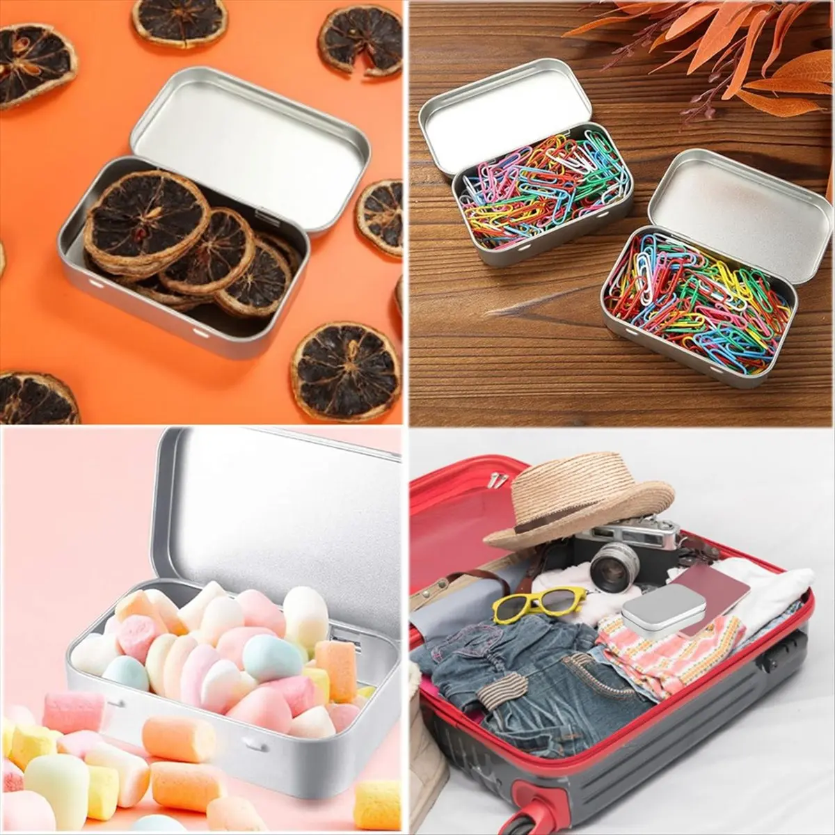 A78I 2 PCS Small Storage Box with Lid Rectangular Small Tin Boxes Metal Box with Lid Small Tin Box for Home Storage Silver