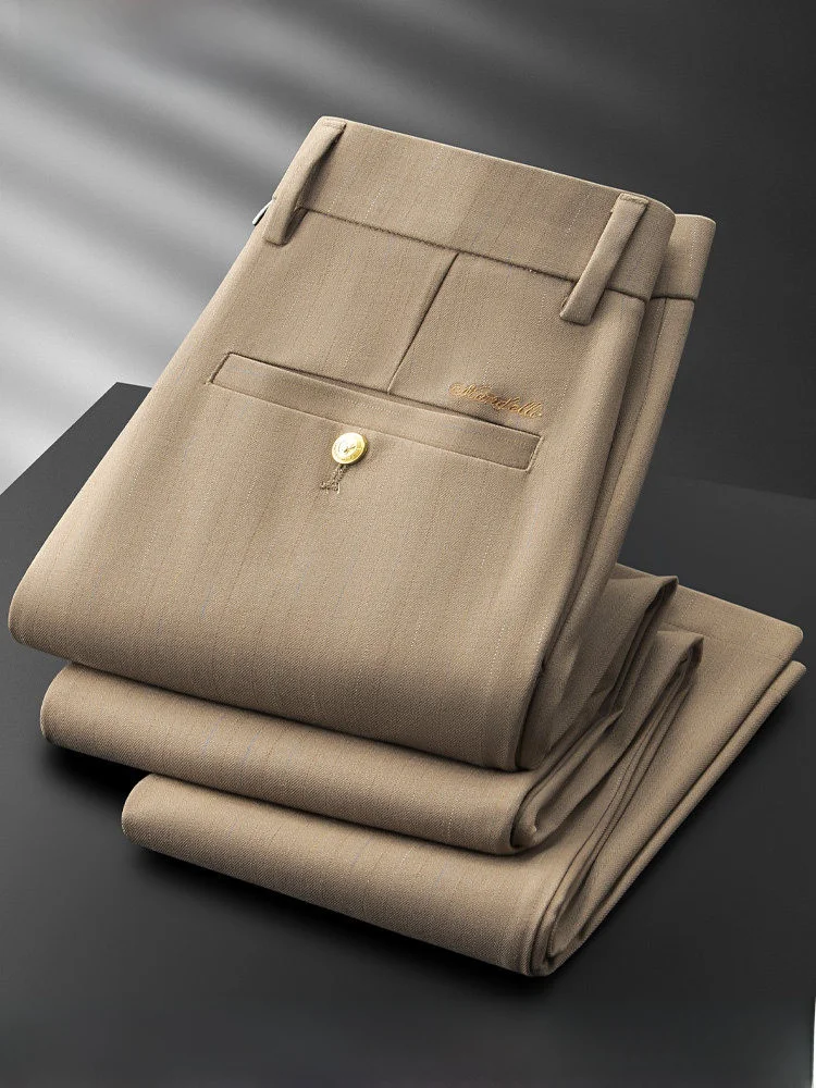 

Мужские летние легкие повседневные брюки Slim Fit прямого кроя с эффектом драпировки, в тонкую полоску, с узором K-образной формы