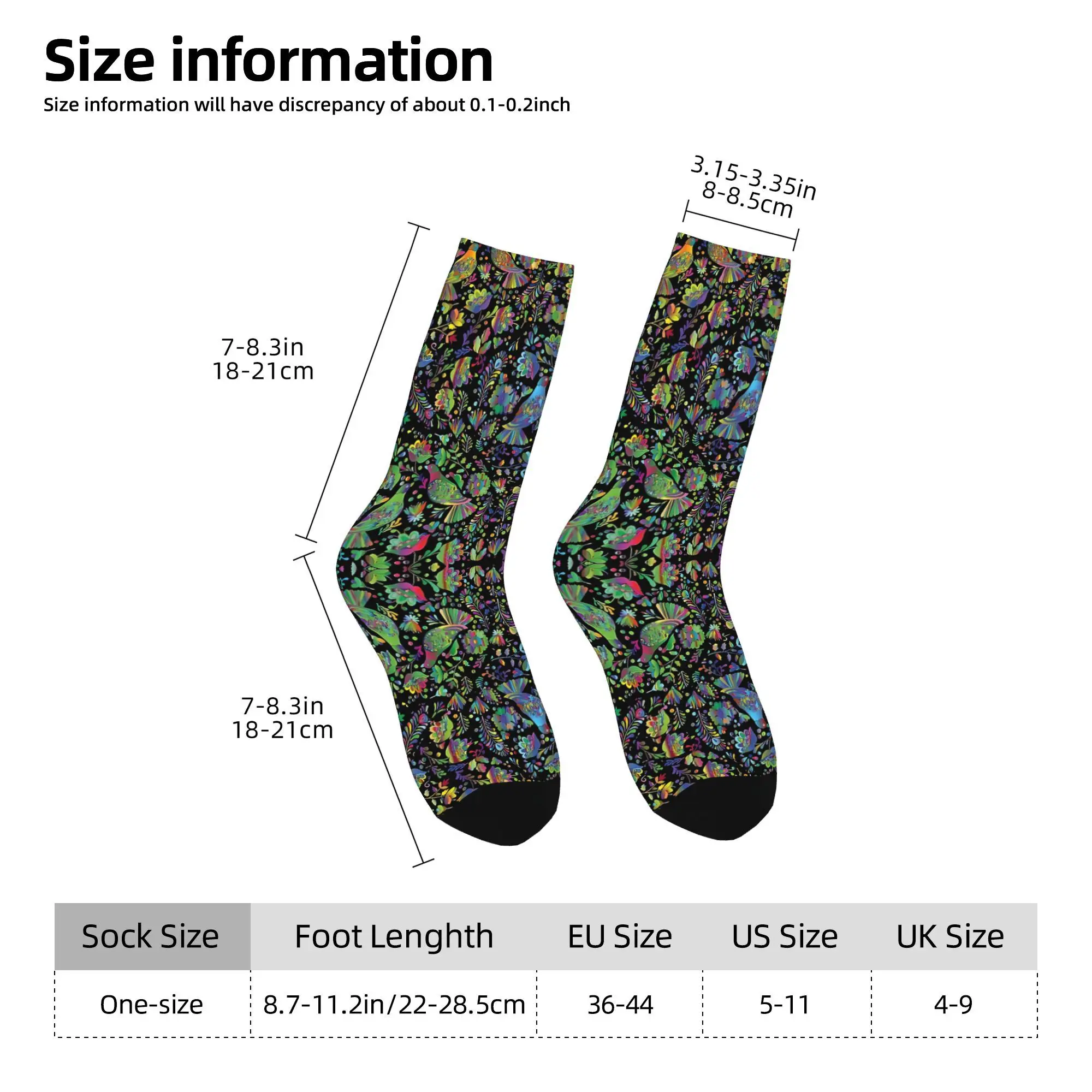 1pc Birds Garden Flowers Printed Men's Socks  Novelty Hip Hop Harajuku Pattern Crew Sock Casual Gift