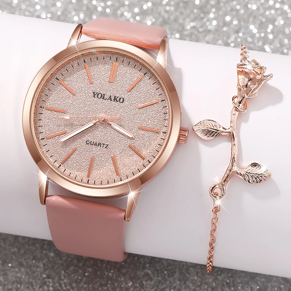 4-piece women's watch+accessory set, new fashionable watch+elegant accessories, the best choice for gift giving
