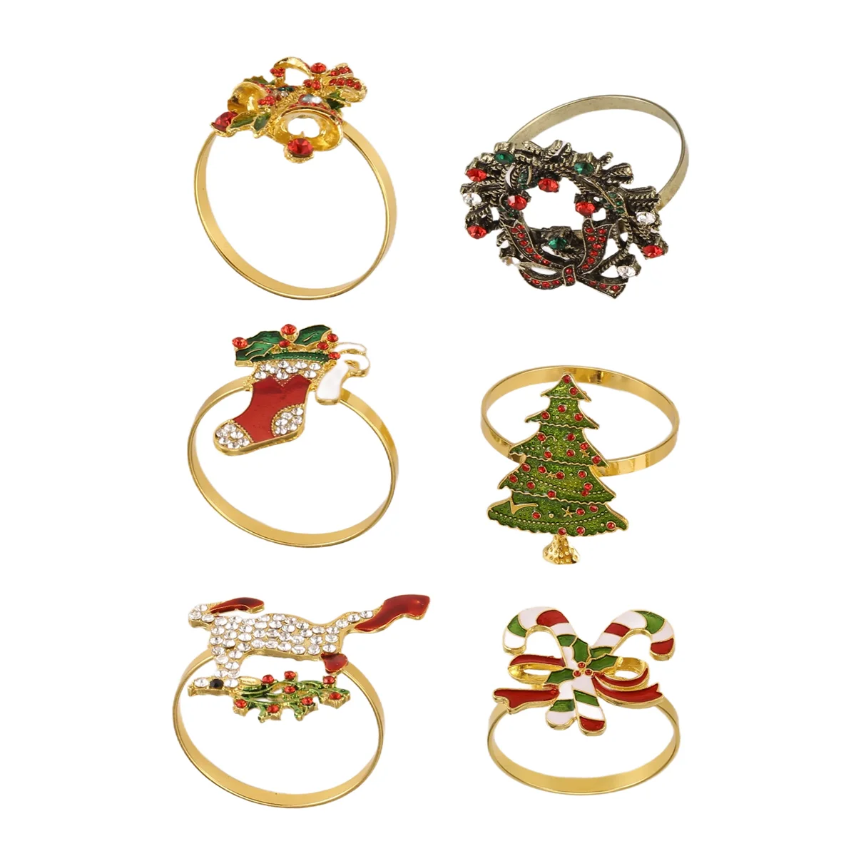 

6Pcs Christmas Napkin Rings Xmas Napkin Holder Rings Wreath for Holiday Dinner Table Decoration