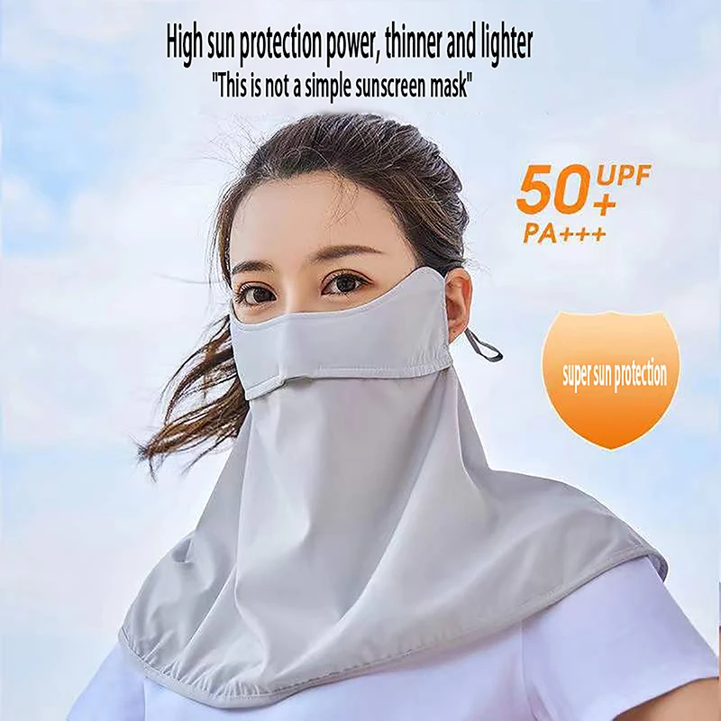 Outdoor Ice Silk Sunscreen Mask Women Summer Anti-UV Quick-drying Face Cover Scarf Breathable Neck Protection Hang Ear Headband