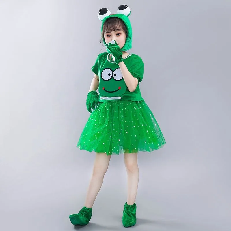 Kinder Frosch Kostüm Kleid Happy Jumping Frosch Kaulquappe Thema Cosplay Outfit Cartoon Tier Tanz Party Kostüm für Bühnenauftritt