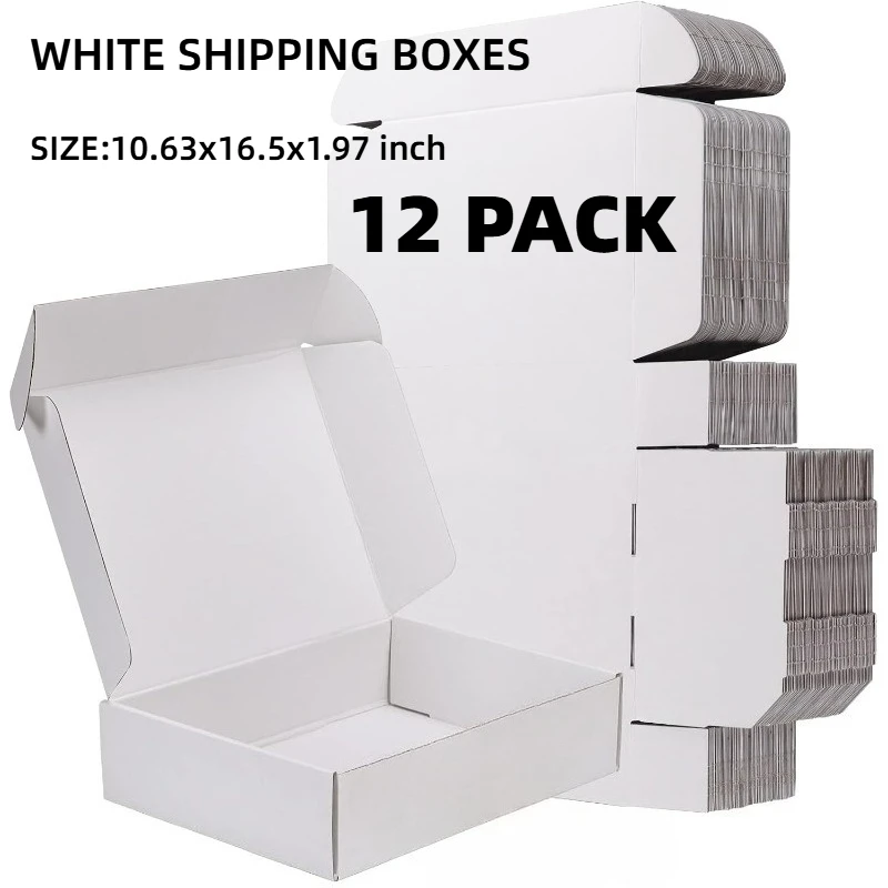 Confezione da 12 scatole postali bianche a doppia parete – 27x16,5x5 cm – facili da assemblare, ideali per piccole imprese.